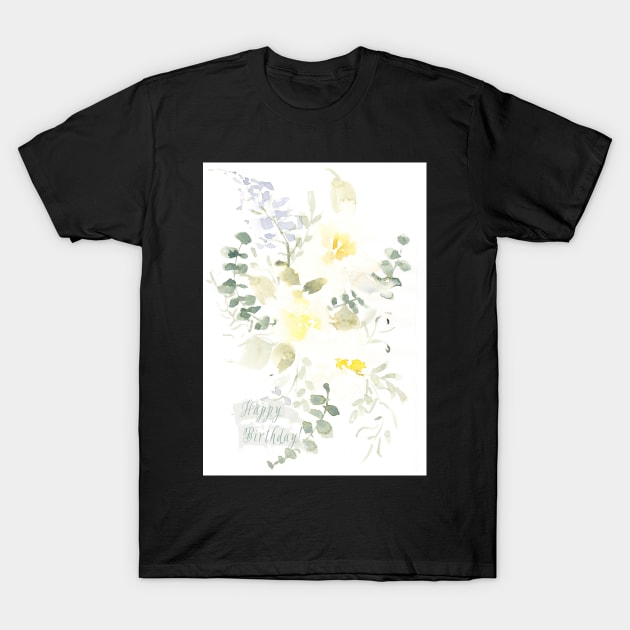 Dainty Yellow Watercolor Happy Birthday Greeting Card T-Shirt by Harpleydesign